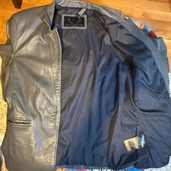 Bod & Christensen 100% Leather Blazer Jacket Grey Taupe M Soft Supple Designer - Picture 11 of 13